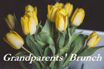 Photo of a bunch of yellow tulips with the wording "Grandparents' Bruch"